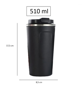 Termal Kahve Kupası 510 ML Paslanmaz Çelik Vakumlu Matara Yalıtımlı Bardak Su Şişesi 17,5x8,5cm (Siyah)