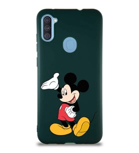 Samsung Galaxy A11 Soft Premier Kapak Mickey Mouse-C Tasarımlı Silikon Kılıf - Yeşil (Şeffaf)