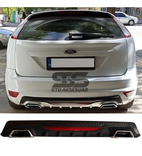 Ford Focus 2 HB Difüzör Arka Tampon Eki 2 Egzoz Çıkışlı Siyah Reflektörlü