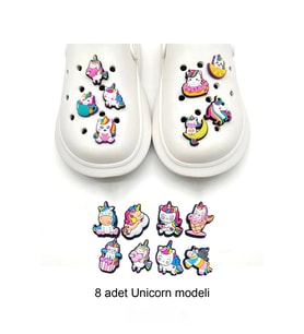 Unicorn Terlik Süsü Jibbitz Aksesuarı 8 Adet Hediyelik Aksesuar (Çok Renkli)