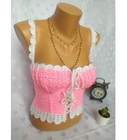 CROP TOP BÜSTİYER ŞEKER PEMBE BEYAZ RENK HANDMADE