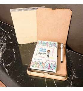 Matematik Öğretmeni Ahşap Kutulu Defter Kalem Set 004