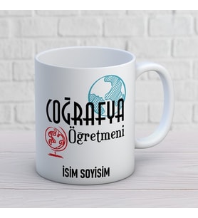 Kişiye Özel Coğrafya Öğretmeni Baskılı Kupa, Dünya Küre Temalı İsim Soyisim Yazılı Öğretmen Hediyesi