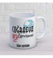 Kişiye Özel Coğrafya Öğretmeni Baskılı Kupa, Dünya Küre Temalı İsim Soyisim Yazılı Öğretmen Hediyesi
