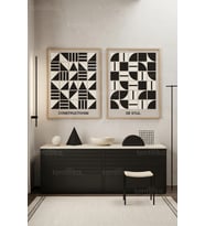 Geometrik Minimalizm 2'li Ahşap Çerçeveli Tablo Seti