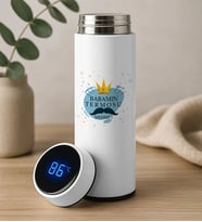 BK Gift Kişiye Özel Babalar Günü Tasarımlı Filtreli Dijital Göstergeli Beyaz Çelik Termos-2, Babaya Hediye, Babalar Günü Hediyesi