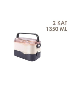 VAGONLİFE PASLANMAZ İKİ KATLI ÇELİK YEMEK KABI - LUNCH BOX  BL10110-2S 1350 ML  GRİ-BEYAZ