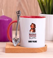 Kişiye Özel Kudurtayım Diye Tasarım Esprili Ahşap Altlıklı Kırmızı Kupa