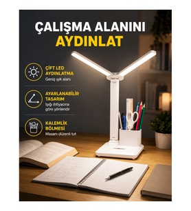 Mey İthalat® Kısılabilir LED Masa Lambası – Kalemlik ve Telefon Standlı, Göz Yormayan Işık Yeni Nesi