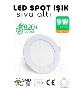 Şerit LED 9W Slim LED Spot – Beyaz Işık, 820 Lümen, Beyaz Kasa, 14.5 cm, 220V, 15000 Saat Ömür