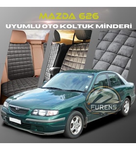 Mazda 626 Antrasit Renk Tay Tüyü Cepli & Terletmez Sırtlı Oto Koltuk Minder Seti - Koltuk Koruma Kılıfı (ÖN & ARKA TAM SET)