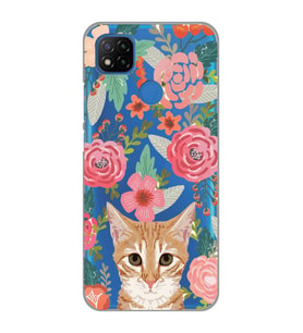 Redmi 9C / Redmi 10A Uyumlu Kedi ve Çiçek Desenli Şeffaf Telefon Kılıfı