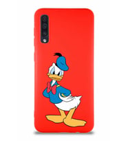 Samsung Galaxy A30S Soft Premier Kapak Donald Duck-D Tasarımlı Silikon Kılıf - Kırmızı (Şeffaf)