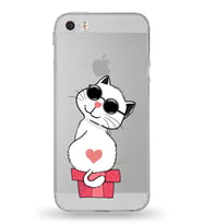 Apple iPhone 5SE Uyumlu Kamera Korumalı Tıpalı Kapak Coolcat Tasarımlı Silikon Şeffaf Kılıf