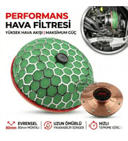 HKS Universal Performans ve Ses Arttırıcı Aparatlı Açık Hava Filtresi +6 Hp Yeşil Mantar Tip 80 mm