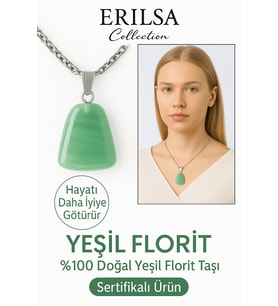 Sertifikalı AAA+ Yeşil Florit Taşı Kolye – Beşgen Model, Gümüş Aparatlı (Çok Renkli)