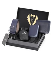 Polo Air Erkek Damat Bohçası Kutulu 4'lü Klasik Set Kemer, Cüzdan, Kartlık, Parfüm P-DMT-0012 (Lacivert)