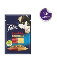 Felix Çifte Lezzet Sığır & Tavuklu Kedi Yaş Mama 85 Gr*26 Adet (Kahverengi)