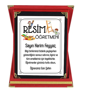Resim Sınıf Öğretmenine Hediye İsim Baskılı Plaket - Öğretmenler Günü Hediyesi (Kırmızı)
