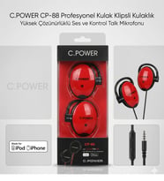 C.POWER CP-88 Kulak Kancalı High Definition Mikrofonlu Spor Kulaklık – Göz Alıcı Kırmızı