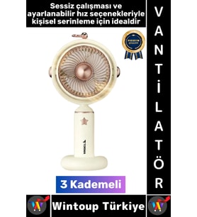 #Vantilatör Sessiz Yoğun Üflemeli 3 Kademeli Döner Başlıklı Şarjlı Mini Masa El Fanı Vantilatör