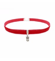 Pembe Renk Kadife Kadın Baykuş Choker Tasma Kolye