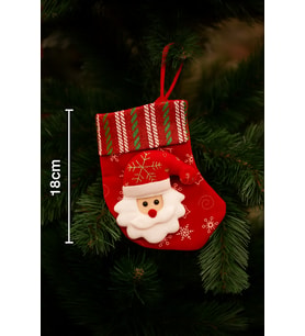 18 cm Kadife Yeşil Çizgili Noel Baba Desenli Yılbaşı Çorabı – Mini Ağaç ve Ev Dekor Süsü