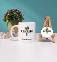 Komando Tasarımlı Kişiye Özel Hediye Komando Kupa Bardak ve Ahşap Anahtarlık Hediye Seti