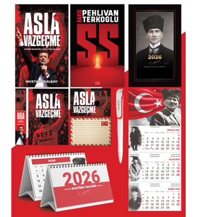 Asla Vazgeçme - Ayraç - Kartpostal - Poster - SS -  2026 Ajanda Kalpaklı - Ay Yıldız Duvar Takvimi - Masa Takvimi