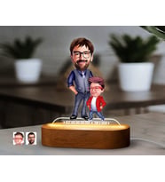 BK Gift Kişiye Özel Baba-Oğul Karikatürlü Dekoratif 3D Biblo LED Işıklı Gece Lambası-3, Babaya Hediye, Babalar Günü Hediyeleri