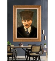 Altın Varaklı Çerçeveli Paspartulu Atatürk Tablo TR1450 (Gold)