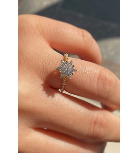 Gümüş altın kaplama Lotus çiçeği tek taş yüzük