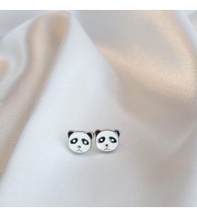 Panda Mine İşli Gümüş Çocuk Küpesi