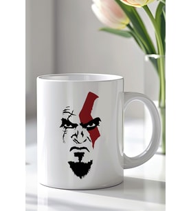 God Of War Kratos Tasarımlı 330ml Baskılı Beyaz Seramik Kupa Bardak