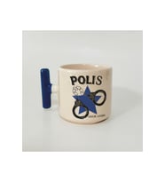 Kişiye Özel Polis Kelepçe Baskılı Mavi Kulplu T Kupa - Polise Hediye Bardak Fincan Mug