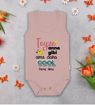 BK Kids Kişiye Özel Teyze Anne Gibi Pembe %100 Pamuklu Askılı Sıfır Kol Bebek Body Zıbın, Yeni Doğan Bebek Hediyesi