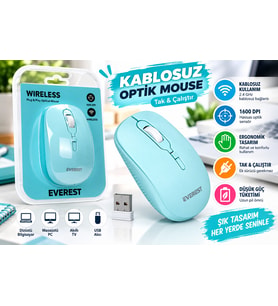 Kablosuz Optik Mouse Beyaz 1600 DPI