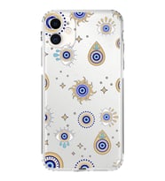 PrintiFy iPhone 11 ile Uyumlu Nazar Boncuğu 5  Kamera Korumalı Şeffaf Silikon Kılıf