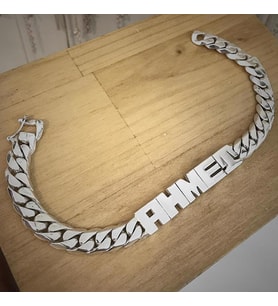 Gümüş el işi Oynak Harfli isimli bileklik künyehs87v23 (Sarı)