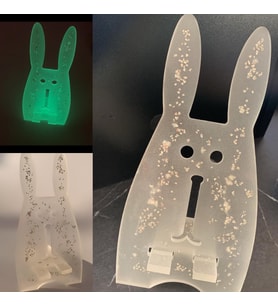 Şeffaf Taş Simli Neon Yeşil Fosfor Telefon Tutacağı Tavşan Figür El Yapımı Handmade Epoksi Hediyelik
