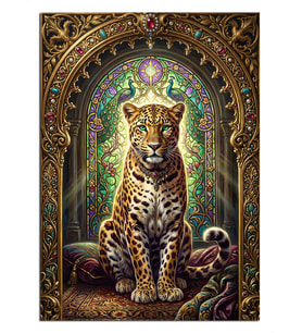 Vitray Kemerli Leopar Tahtı Dekoratif Kanvas - Mdf Ahşap Tablo