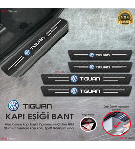 Volkwagen Tiguan Logolu Karbon Kapı Eşiği Koruyucu Suni Deri 4'lü Set