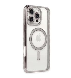 Apple İphone 16 Pro Kılıf Joke Simli Magneticsafe Kılıf - Pembe