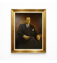 Tablore Atatürk Klasik Poz Yağlı Boya Görünümlü Çerçeveli Tablo - Giyense Atatürk Duvar Dekoru