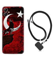 Samsung Galaxy A04E Kılıf Resimli Boyun Askılı İpli Desenli Silikon Wolf and Moon 2 1381