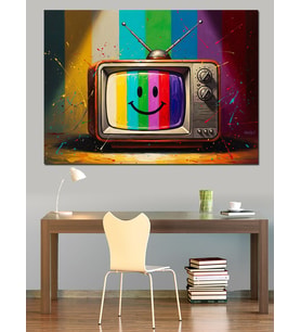 Gülen Yüzlü Retro Televizyon Ekranı Dekoratif Kanvas - Mdf Ahşap Tablo