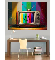 Gülen Yüzlü Retro Televizyon Ekranı Dekoratif Kanvas - Mdf Ahşap Tablo