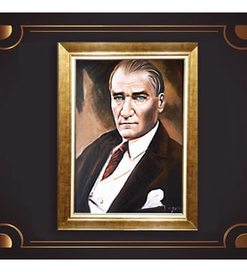 Altın Varaklı Çerçeveli Paspartulu Atatürk Tablo DC0835 (Gold)