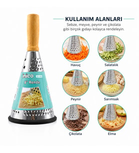 Huni Model Rende - 3 Bölümlü - Paslanmaz Çelik - Ahşap Bambu Saplı - Silikon Taban