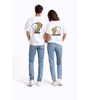 Sevgili Kombini Perfect Pair Ayıcık Baskılı Çift Tişört Oversize Unisex Partner Kombin Seti (Beyaz)